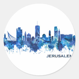 Adesivo Redondo Jerusalém Israel Skyline Blue