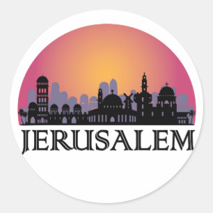 Adesivo Redondo Jerusalém Skyline - Israel Viagem