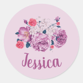 Adesivo Redondo Jessica Name Floral Custom Vintage Flower Rosa