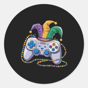 Adesivo Redondo Jester De Controladora De Vídeo De Jogos Mardi Gra