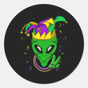Adesivo Redondo Jester do Carnaval da alienígena Mardi Gras
