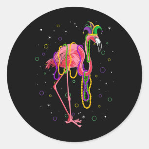 Adesivo Redondo Jester Flamingo E Miçangas Mardi Gras Fat Terça P