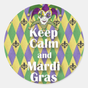 Adesivo Redondo Jester Mask Keep Calm e Mardi Gras