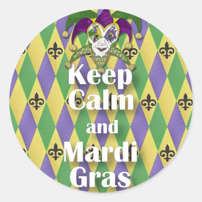 Adesivo Redondo Jester Mask Keep Calm e Mardi Gras (Frente)