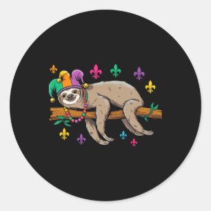 Adesivo Redondo Jester Sloth Animal Cute Funny Mardi Gras Carnaval