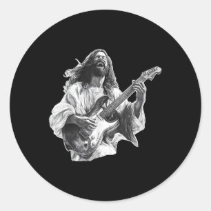 Adesivo Redondo Jesus A Rocha Firme Tocando Guitarra Elétrica E L