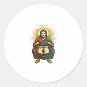 Adesivo Redondo Jesus Ajustando Cueca Incomoda Durante Agachamento