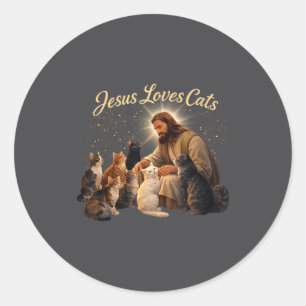 Adesivo Redondo Jesus Ama Gatos Cristão Amante de Gatos Jesus Abra