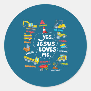 Adesivo Redondo Jesus ama meninos cristãos construção de toddler