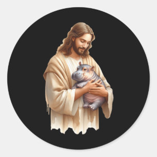 Adesivo Redondo Jesus ama Moo Deng Bouncy Pig Cute Ba