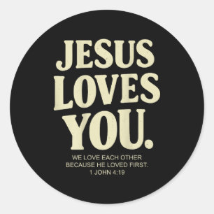 Adesivo Redondo Jesus ama versículo bíblico cristão 1 joão 4_19 (e