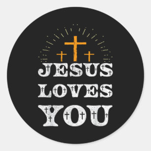 Adesivo Redondo Jesus Ama Você Cruz Cristã Fé