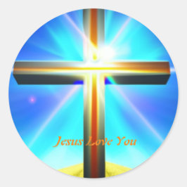 Adesivo Redondo Jesus Ama Você Cruzando O Clássico Vinheta Redonda