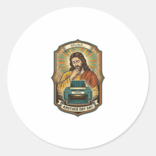 Adesivo Redondo Jesus Bandeja de papel de impressora vazia Trabalh