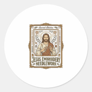 Adesivo Redondo Jesus Bordado Trabalho de Agulha Jesus Bordado Agu
