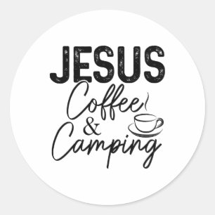Adesivo Redondo Jesus Café E Camping Cristão Camper Natureza L
