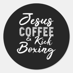Adesivo Redondo Jesus Café e Kickboxing Artes Marciais Engraçado T