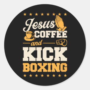 Adesivo Redondo Jesus Café e Kickboxing Engraçado Fofo Cristão K