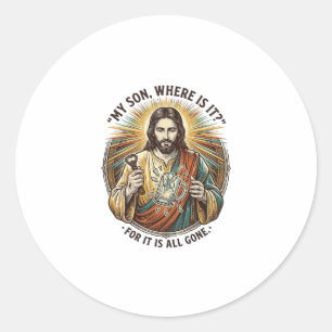 Adesivo Redondo Jesus Caneca De Cerveja Quebrada Vazia Barman Bebe
