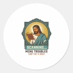 Adesivo Redondo Jesus Código QR Borroso Não Funciona Menu Humor Té