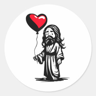 Adesivo Redondo Jesus com balão de coração Jesus espiritual bonito