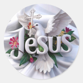 Adesivo Redondo Jesus com pomba sagrada e cruz #2