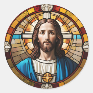 Adesivo Redondo Jesus Cristo Circular Faux Vidro Escondido