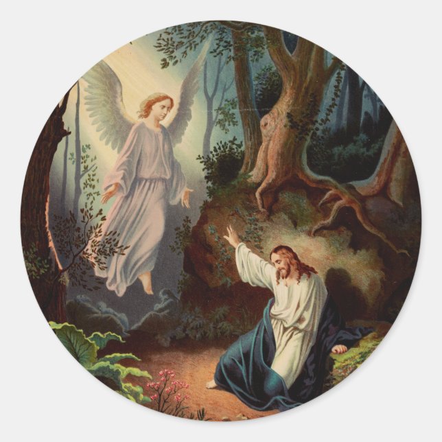 Adesivo Redondo Jesus Cristo com anjo  (Frente)