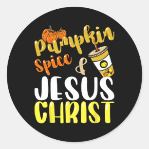 Adesivo Redondo Jesus Cristo E Pumpkin Spice outono Café