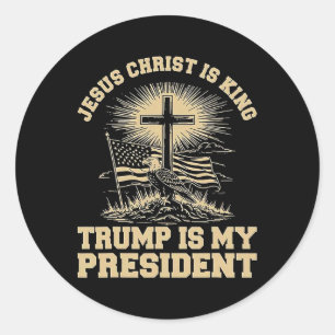 Adesivo Redondo Jesus Cristo É Rei Trump É Meu Presidente 