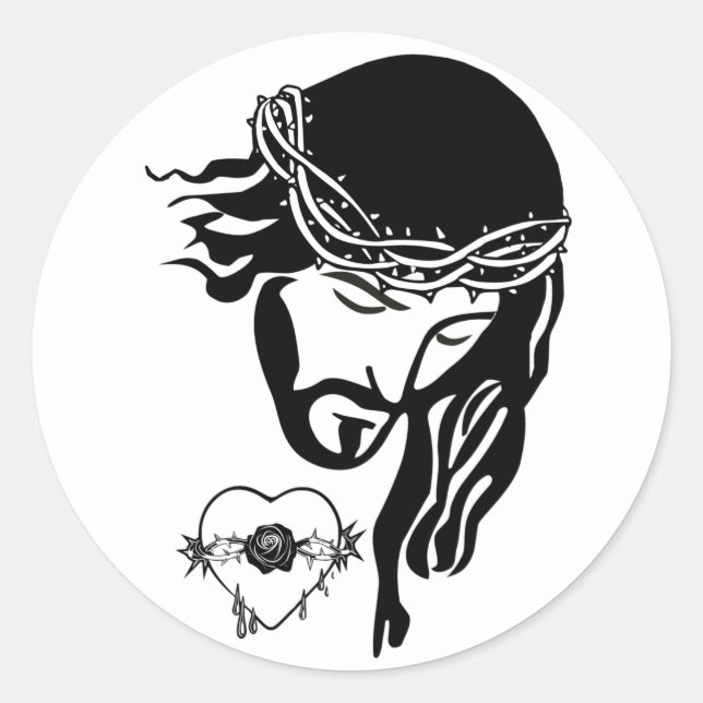 Adesivo Redondo Jesus Cristo Joga Arte Cardíaca Sangrando (Frente)