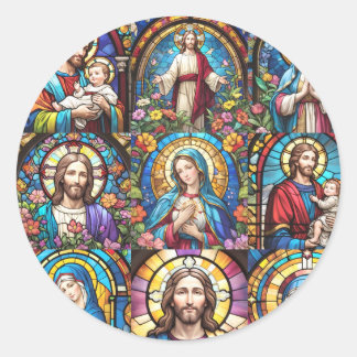 Adesivo Redondo Jesus Cristo Mary & Joseph Christian StainGlass