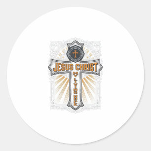 Adesivo Redondo Jesus Cristo Minha Esperança Viva Cruz Vintage