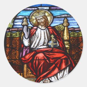 Adesivo Redondo Jesus Cristo no trono, vidro manchado
