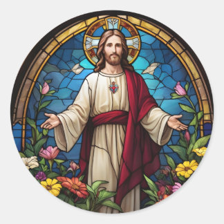 Adesivo Redondo Jesus Cristo Sagrado Coração Faux Vidro Escondido