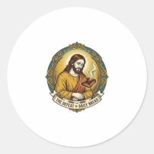 Adesivo Redondo Jesus Derrotado Fumando Torradas Queimadas Cozinha