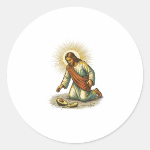 Adesivo Redondo Jesus Derrubou Abacate Fresco Fatiado No Chão Trag