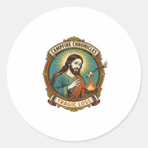 Adesivo Redondo Jesus Derrubou Marshmallow Fogueira Festa Falha Hu