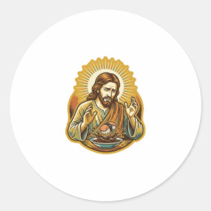 Adesivo Redondo Jesus Derrubou Sushi No Molho de Soja Mancha Humor