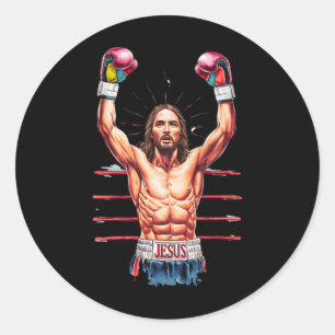 Adesivo Redondo Jesus Deus Kickboxing Ou Vitória No Boxe Meme Engr