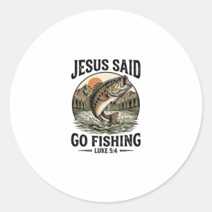 Adesivo Redondo Jesus Disse Ir Para Pesca Bass Vintage Cristão