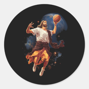 Adesivo Redondo Jesus divertido jogando basquete