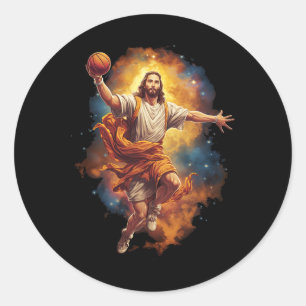 Adesivo Redondo Jesus divertido jogando basquete 1