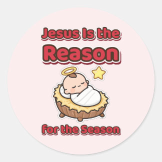 Adesivo Redondo Jesus É a Razão da Temporada Menino Jesus