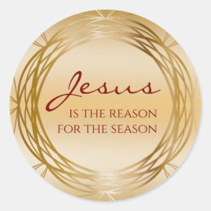 Adesivo Redondo Jesus é a razão do Dourado Natal Vermelho Elegante