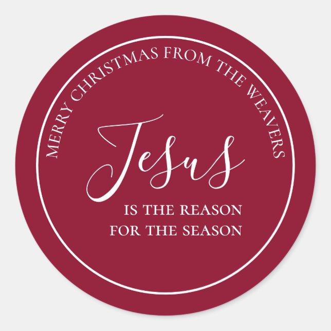 Adesivo Redondo Jesus é a razão | Natal Vermelho Personalizado (Frente)