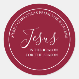 Adesivo Redondo Jesus é a razão   Natal Vermelho Personalizado