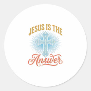 Adesivo Redondo Jesus É a Resposta Desenho Vetorial Cruz Cristã_