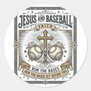 Adesivo Redondo Jesus e Beisebol Cristão Vintage