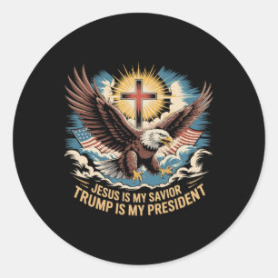 Adesivo Redondo Jesus é meu salvador é meu presidente Trump Sup